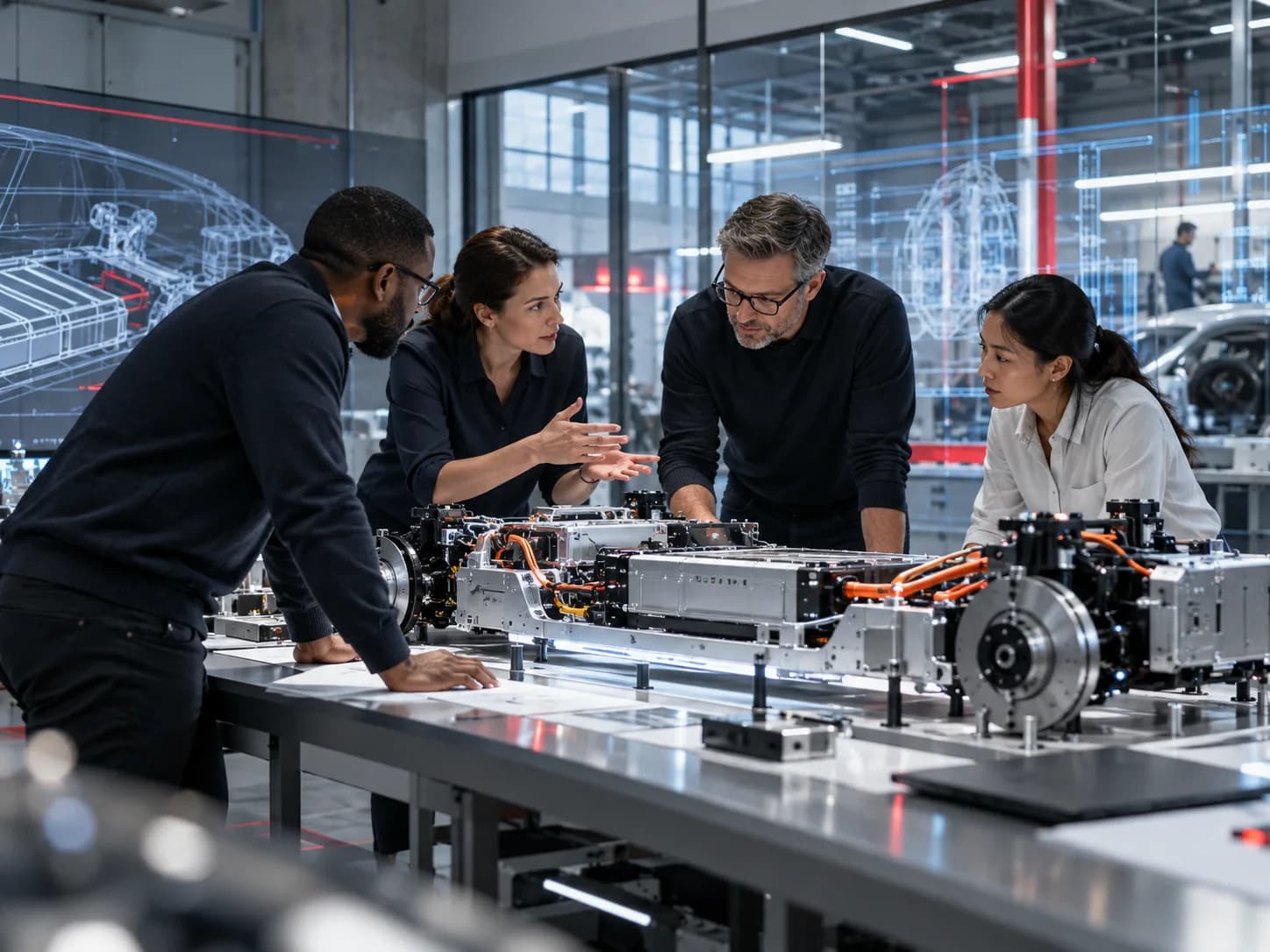 Engineers collaborating around an intelligent enterprise system