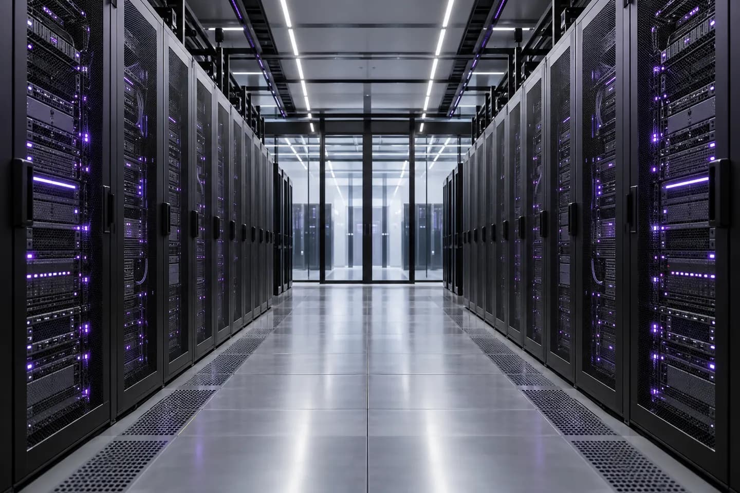 Conceptual modern data center with orderly server infrastructure